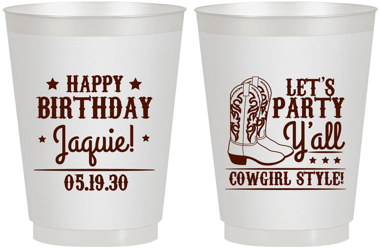 Personalized Birthday 16 oz Frosted Cups - Cowgirl | 20260