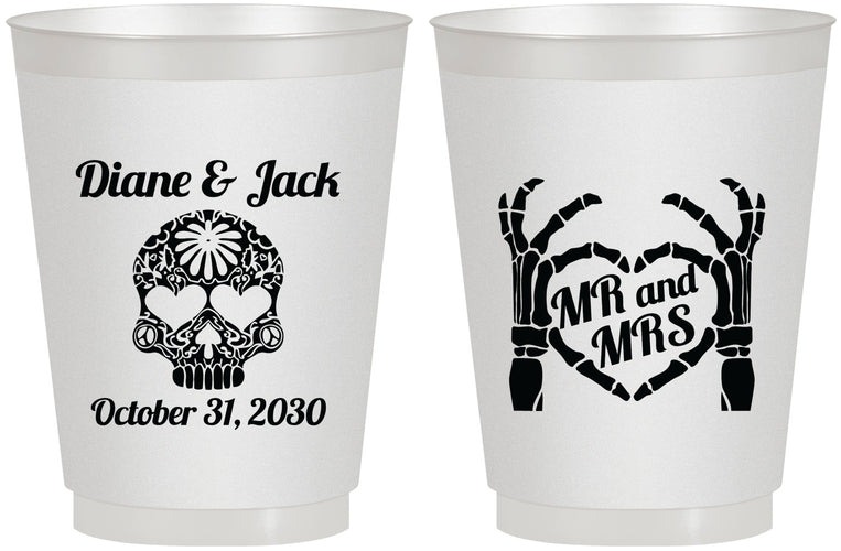 Personalized Wedding 16 oz Frosted Cups - Mr And Mrs Sugar Skull | 205