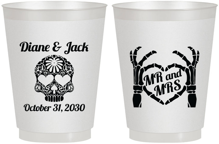 Personalized Wedding 16 oz Frosted Cups - Mr And Mrs Sugar Skull | 205