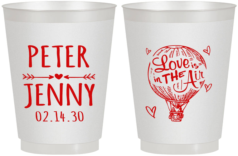 Personalized Wedding 16 oz Frosted Cups - Love In Air Hot Air Balloon | 210