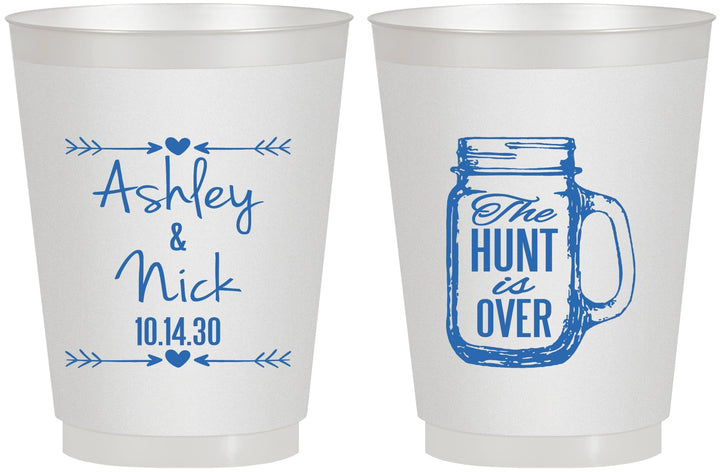 Personalized Wedding 16 oz Frosted Cups - The Hunt Is Over Mason Jar | 211