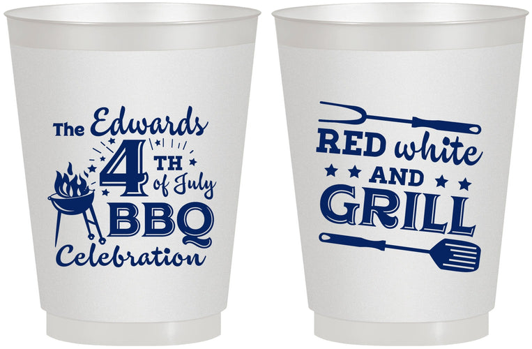 Personalized 4th Of July 16 oz Frosted Cups - Red White Grill | 220005