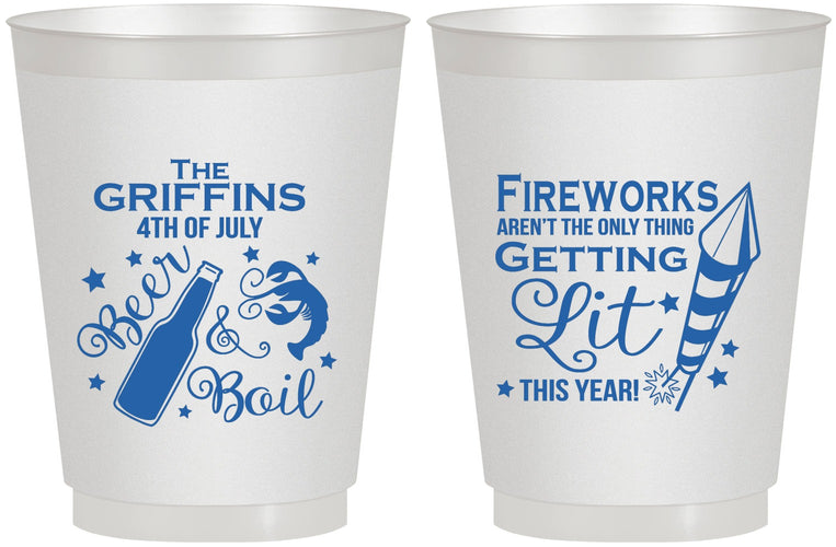 Personalized 4th Of July 16 oz Frosted Cups - Beach Red White Blue | 220019