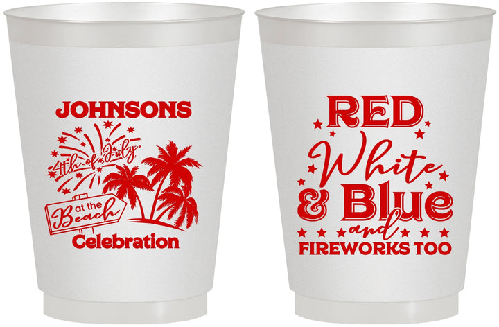 Personalized 4th Of July 16 oz Frosted Cups - Beach Fireworks | 220022