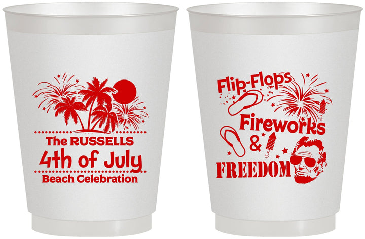 Personalized 4th Of July 16 oz Frosted Cups - Fireworks Beach | 220026