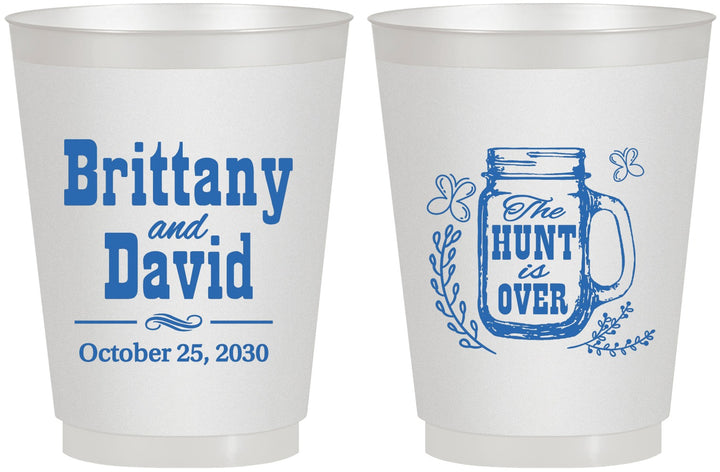 Personalized Wedding 16 oz Frosted Cups - The Hunt Is Over Mason Jar | 223