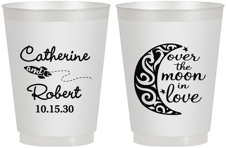 Personalized Wedding 16 oz Frosted Cups - Over The Moon In Love | 224