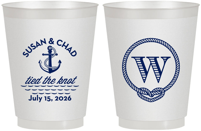Personalized Wedding 16 oz Frosted Cups - Monogram Nautical | 226