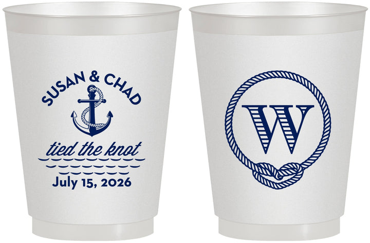 Personalized Wedding 16 oz Frosted Cups - Monogram Nautical | 226