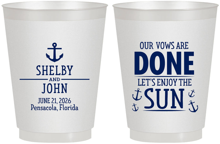 Personalized Wedding 16 oz Frosted Cups - Vows Are Done Nautical | 228