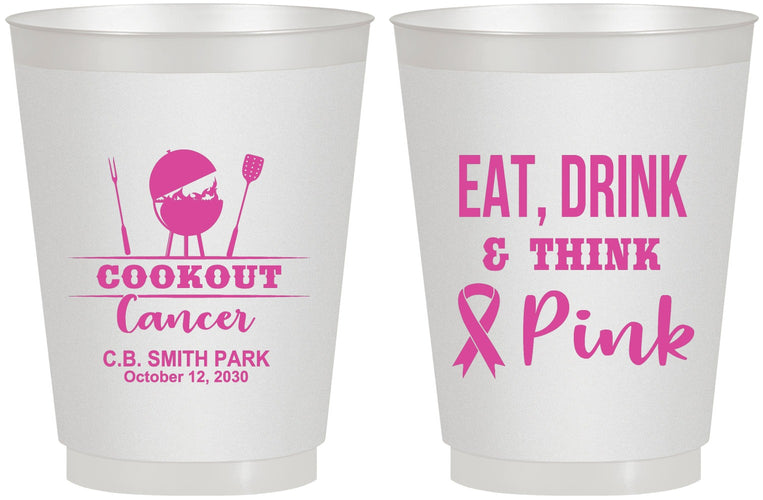 Personalized Awareness 16 oz Frosted Cups - Eat Drink Think Pink | 230009