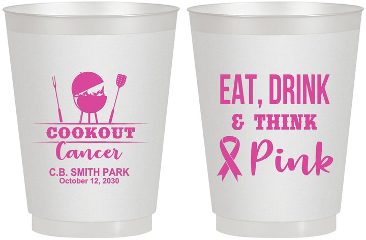Personalized Awareness 16 oz Frosted Cups - Eat Drink Think Pink | 230009