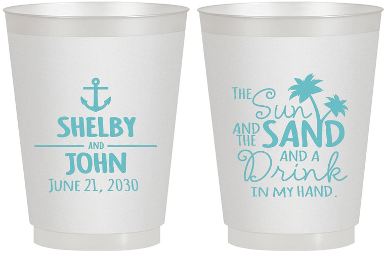 Personalized Wedding 16 oz Frosted Cups - Sun Sand Drink In My Hand | 233