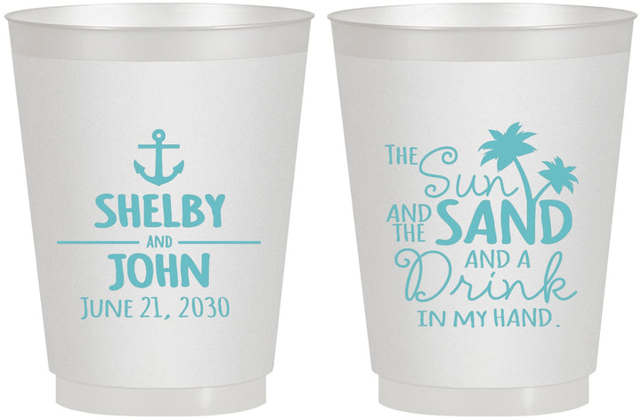 Personalized Wedding 16 oz Frosted Cups - Sun Sand Drink In My Hand | 233