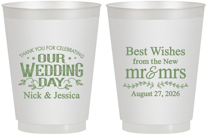 Personalized Wedding 16 oz Frosted Cups - Best Wishes Mr And Mrs | 242