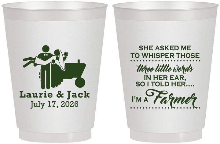 Personalized Wedding 16 oz Frosted Cups - Farmer Tractor | 244