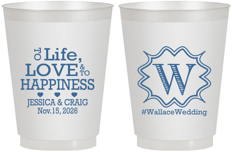 Personalized Wedding 16 oz Frosted Cups - Life Love Happiness | 248