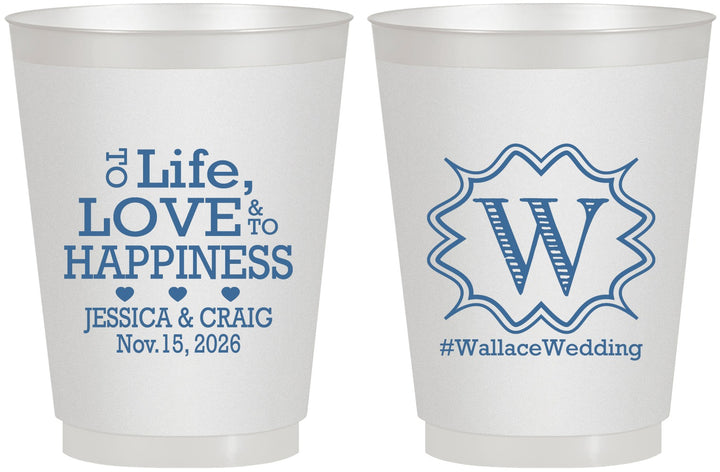 Personalized Wedding 16 oz Frosted Cups - Life Love Happiness | 248