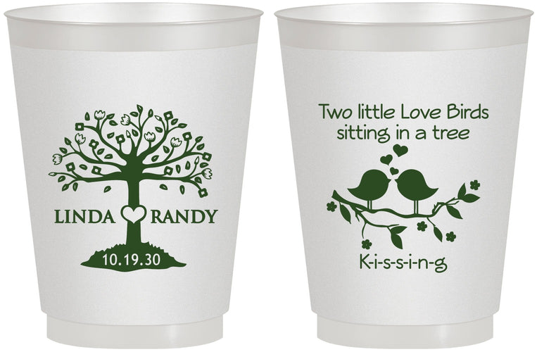 Personalized Wedding 16 oz Frosted Cups - Two Little Love Birds | 249