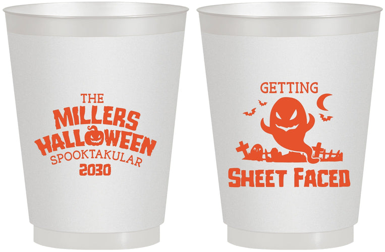 Personalized Halloween 16 oz Frosted Cups - Ghost Sheet Faced | 250040