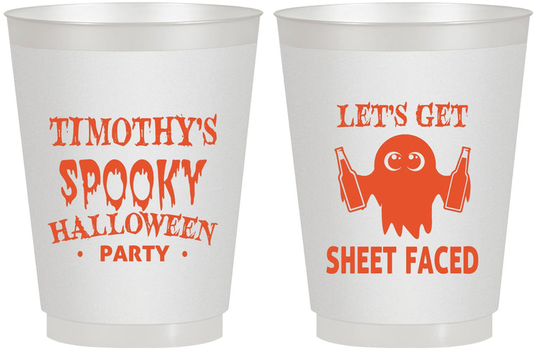 Personalized Halloween 16 oz Frosted Cups - Ghost Sheet Faced | 250044