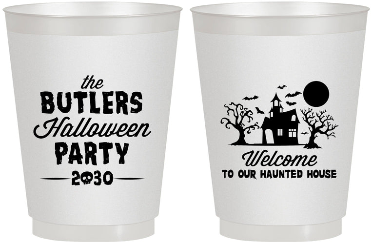 Personalized Halloween 16 oz Frosted Cups - Haunted House | 250073