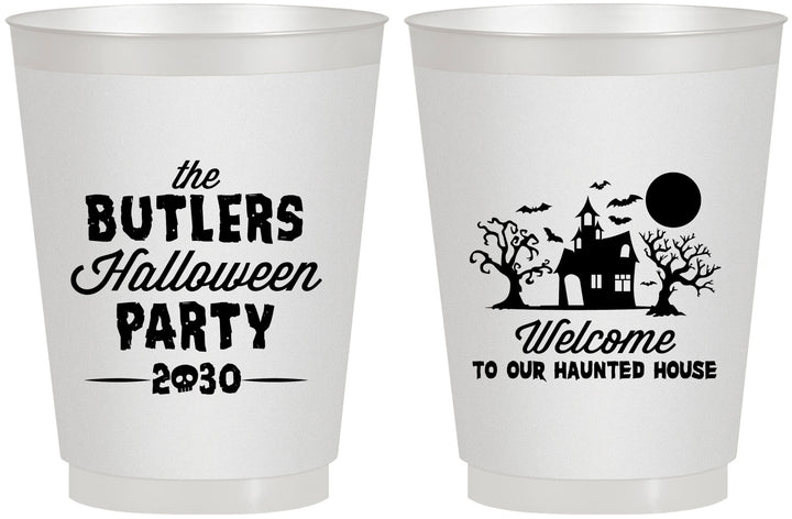 Personalized Halloween 16 oz Frosted Cups - Haunted House | 250073