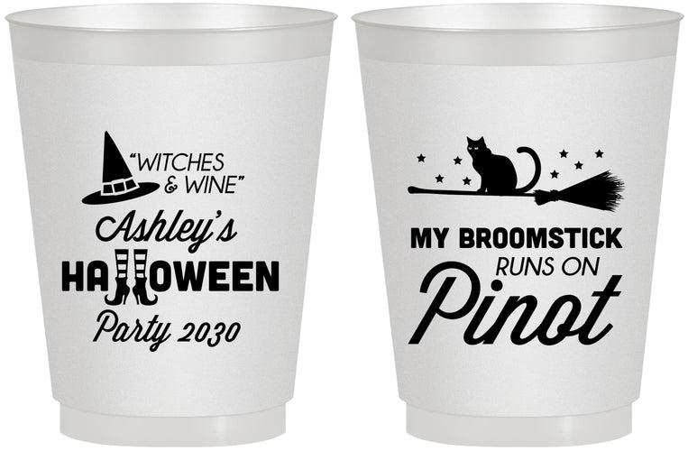 Personalized Halloween 16 oz Frosted Cups - Witch Broomstick | 250098