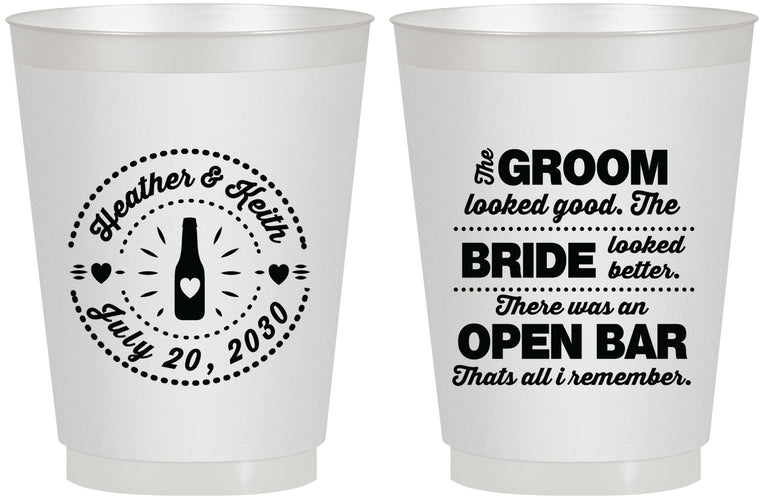 Personalized Wedding 16 oz Frosted Cups - Groom Bride Open Bar | 253