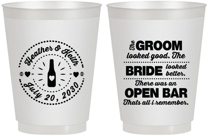 Personalized Wedding 16 oz Frosted Cups - Groom Bride Open Bar | 253
