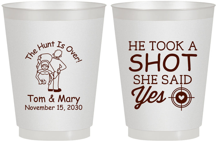 Personalized Wedding 16 oz Frosted Cups - He Took A Shot She Said Yes | 259
