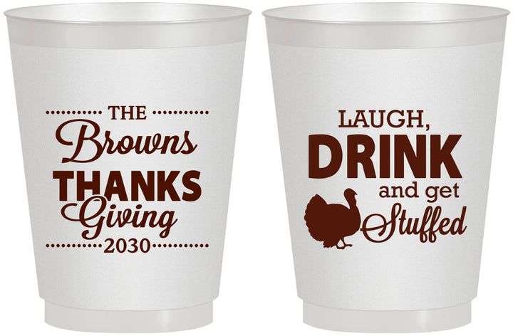 Personalized Thanksgiving 16 oz Frosted Cups - Laugh Drink Stuffed | 260007