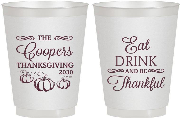Personalized Thanksgiving 16 oz Frosted Cups - Eat Drink Thankful | 260009