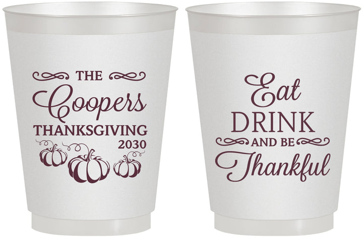 Personalized Thanksgiving 16 oz Frosted Cups - Eat Drink Thankful | 260009