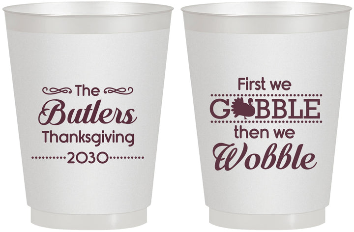 Personalized Thanksgiving 16 oz Frosted Cups - Gobble Til You Wobble | 260013