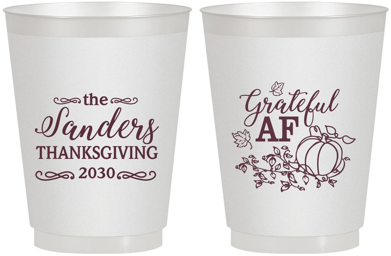 Personalized Thanksgiving 16 oz Frosted Cups - Grateful Af | 260017