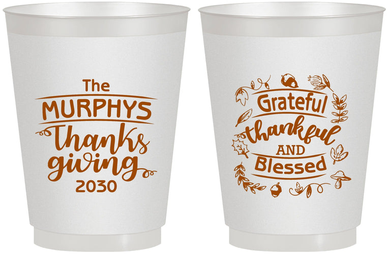 Personalized Thanksgiving 16 oz Frosted Cups - Grateful Blessed | 260028