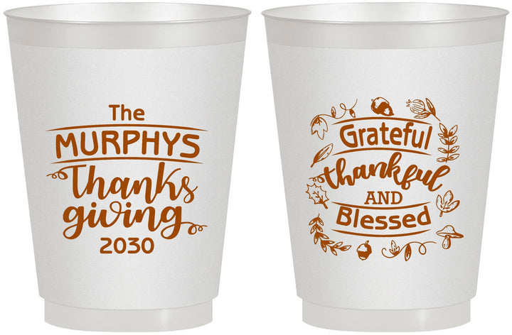 Personalized Thanksgiving 16 oz Frosted Cups - Grateful Blessed | 260028