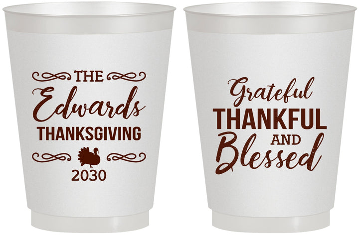 Personalized Thanksgiving 16 oz Frosted Cups - Grateful Blessed | 260030