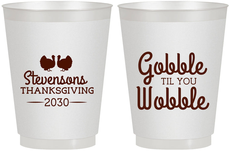 Personalized Thanksgiving 16 oz Frosted Cups - Gobble Til You Wobble | 260034