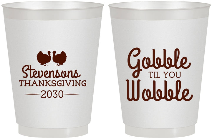 Personalized Thanksgiving 16 oz Frosted Cups - Gobble Til You Wobble | 260034