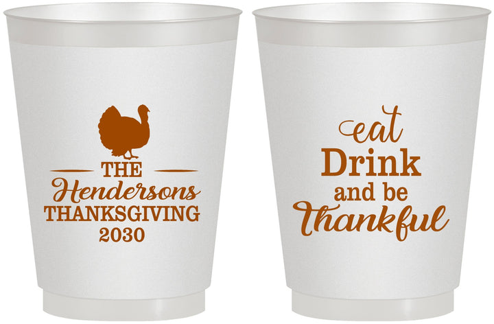 Personalized Thanksgiving 16 oz Frosted Cups - Eat Drink Thankful | 260036