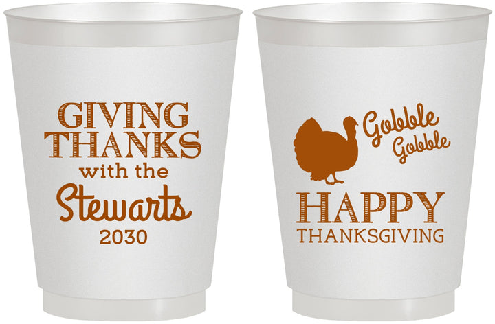 Personalized Thanksgiving 16 oz Frosted Cups - Gobble Gobble | 260040