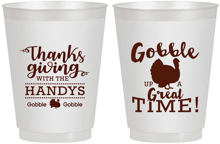 Personalized Thanksgiving 16 oz Frosted Cups - Turkey Gobble | 260043