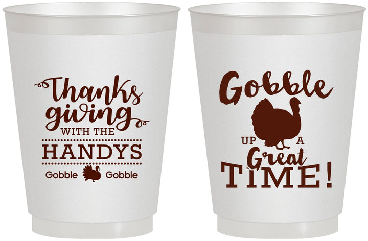 Personalized Thanksgiving 16 oz Frosted Cups - Turkey Gobble | 260043