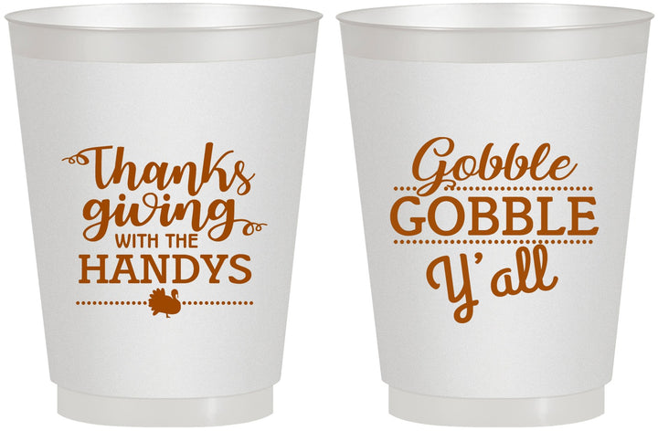 Personalized Thanksgiving 16 oz Frosted Cups - Gobble Gobble | 260044