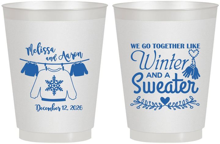 Personalized Wedding 16 oz Frosted Cups - Christmas Sweater | 265