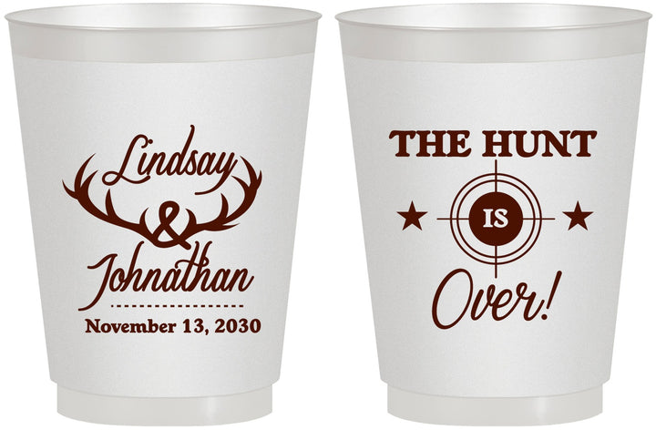 Personalized Wedding 16 oz Frosted Cups - The Hunt Is Over | 266