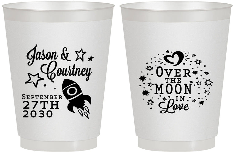 Personalized Wedding 16 oz Frosted Cups - Over The Moon In Love | 267