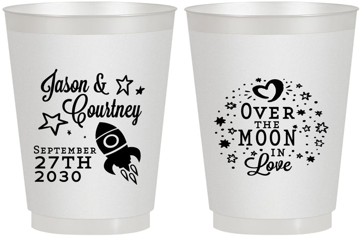 Personalized Wedding 16 oz Frosted Cups - Over The Moon In Love | 267
